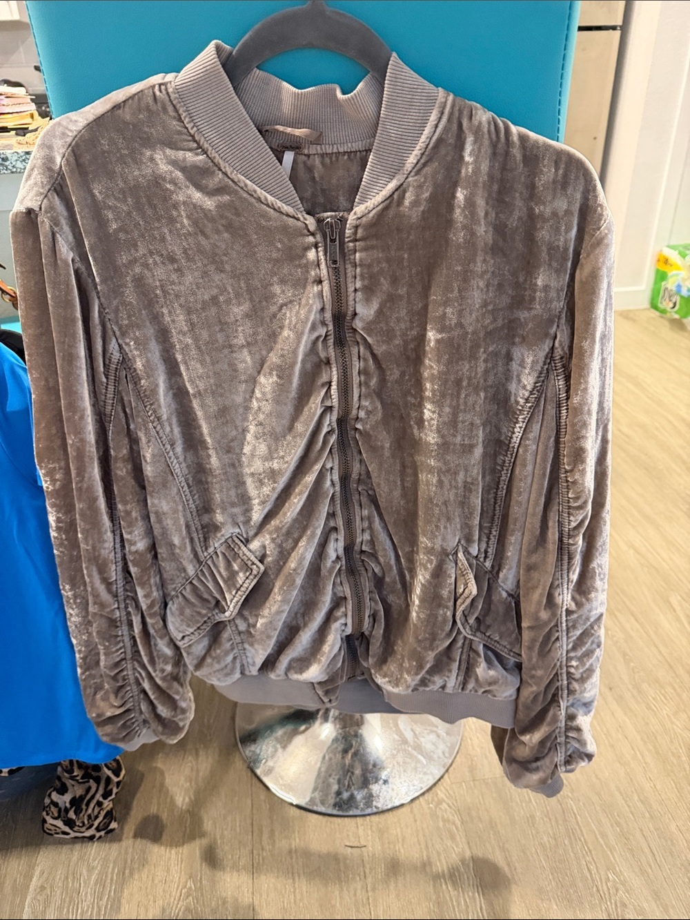 Free People Taupe Velvet Bomber Jacket